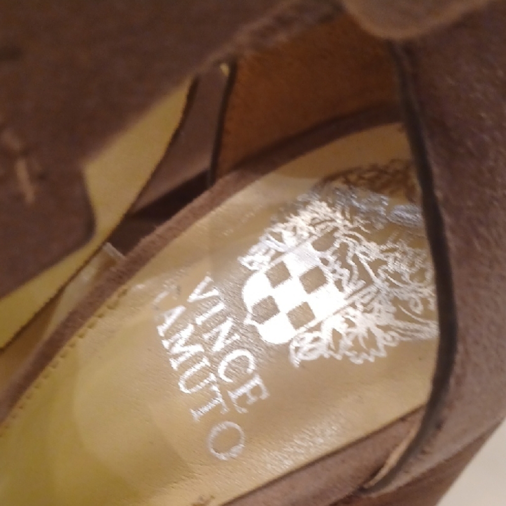 Vince Camuto Milena Tan & Brown Wedge Faux Suede Criss Cross Wedge Sandals Sz 10 - Picture 10 of 15